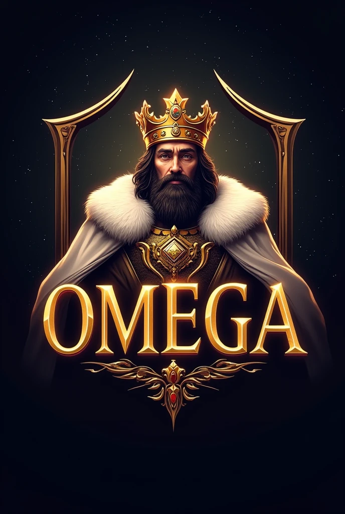 I need to logo for OMEGA with shinning goldren font and the king.For esport Background is space in star.i need more classical and graceful.