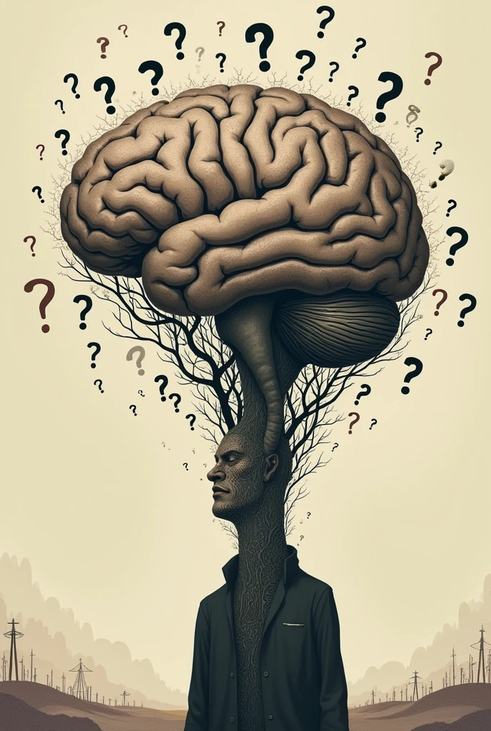 drawning, brain images with question marks