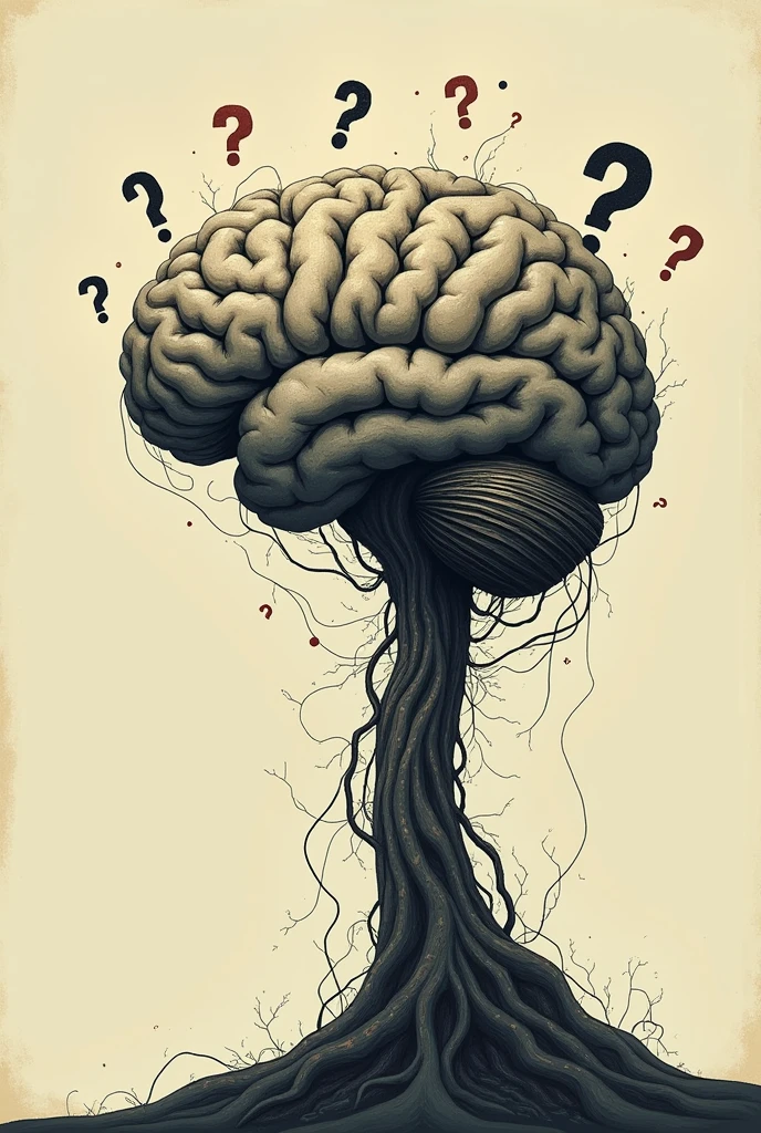 drawning, brain images with question marks 