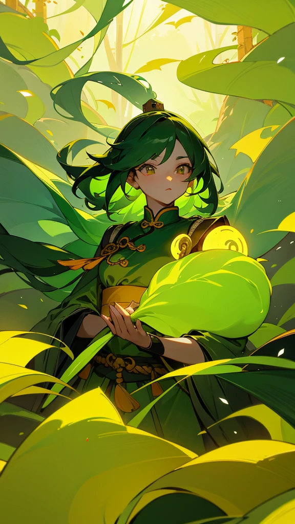 Beautiful Chinese forest, yellowish green light, Magical, the era of the Chinese Empire