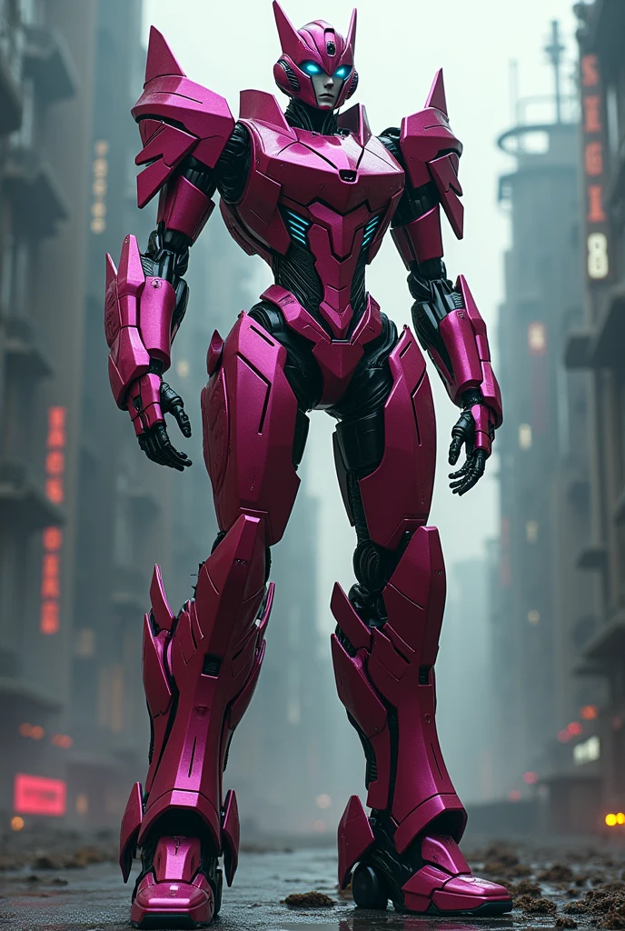 a dark pink female transformer that can turn into a 1959 cadillac