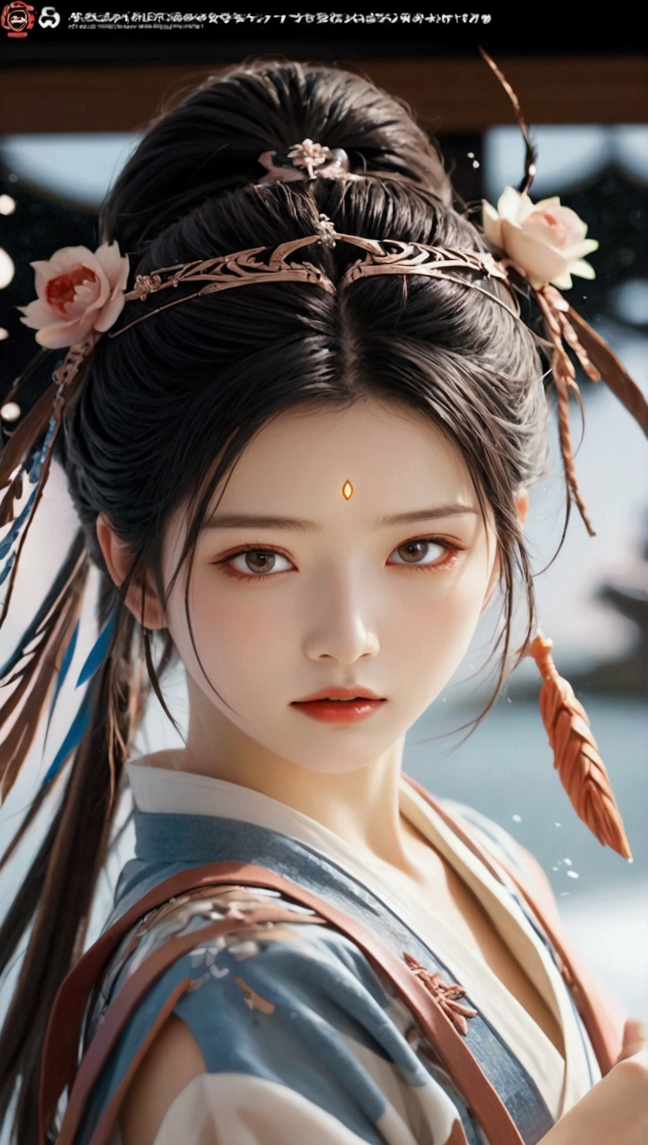 (Japanese sword &reference;Muramasa 2&reference;.2)Beautiful 27 year old woman、Japanese women、Tie your hair back、Hair ornament artist、Shinobi Costume、Warrior、Clear Eyes、{Arm tattoo(SakuraFubuki}&#39;Back Tattoo、Warrior、(Japanese swordを両手で構える、1.3)(Japanese sword1.2)Intermediate position、In front of the body、(Hold the sword horizontally 1.3)、whole body、Long Blade Sword、Realistic battle scenes、敵Warriorの返りBlood、Blood、High resolution、Highest quality、Very detailed、8k、background、The castle is burning、Sparks fly、