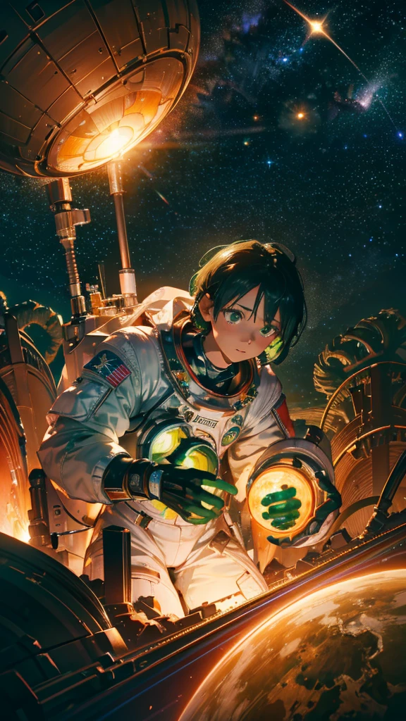 quality\(8k, Highly detailed CG unit wallpaper, High resolution, top-quality, top-quality real texture skin, surreal, Increase the resolution, RAW Photos, highest quality, Very detailed, wallpaper, Cinema Lighting, Ray-tracing, Golden Ratio\), BREAK, alone, 1 Astronaut\(Wearing a space suit, Aimlessly drifting through the galaxy\(dark, beautiful, beautiful stars\), On the Moon\) Gaze at the sun\(beautiful, dazzling\) Rising from the top of the earth\((beautiful, green:1.4)\), (Long Shot:1.5), Surrealism, cinematic lighting, masterpiece, UHD, high details, best quality, highres, 8k