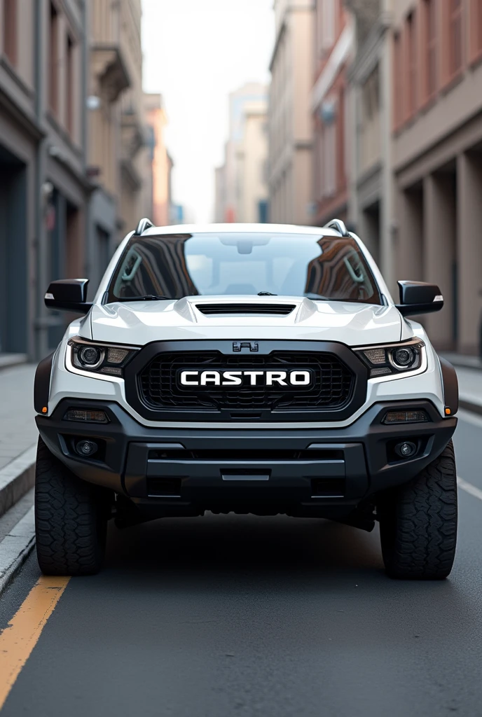 Create a new pickup truck model that is not identical to others, with the CASTRO brand on the front grille