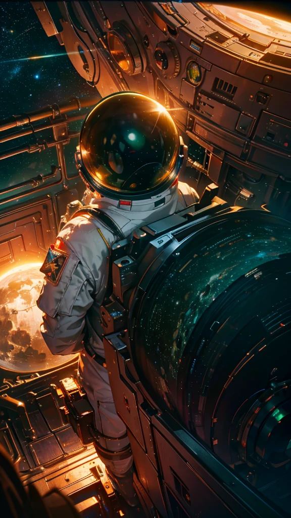 quality\(8k, Highly detailed CG unit wallpaper, High resolution, top-quality, top-quality real texture skin, surreal, Increase the resolution, RAW Photos, highest quality, Very detailed, wallpaper, Cinema Lighting, Ray-tracing, Golden Ratio\), BREAK, alone, 1 Astronaut\(Wearing a space suit, Aimlessly drifting through the galaxy\(dark, beautiful, beautiful stars\), On the Moon\) Gaze at the sun\(beautiful, dazzling\) Rising from the top of the earth\((beautiful, green:1.4)\), (Long Shot:1.5), Surrealism, cinematic lighting, masterpiece, UHD, high details, best quality, highres, 8k
