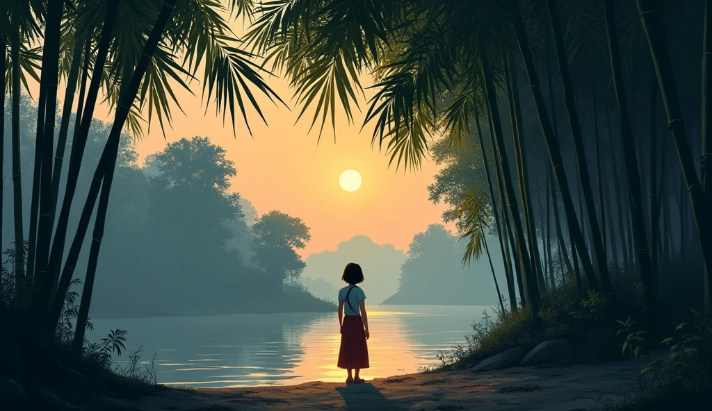 It was evening time, the sun was slowly setting in the sky. A slight coolness was spreading in the narrow streets of the village situated on the river bank. There was a strange silence in the air, as if something untoward was about to happen. The villagers were returning to their homes, but a girl, Meera, was standing alone near the bamboo trees on the river bank.