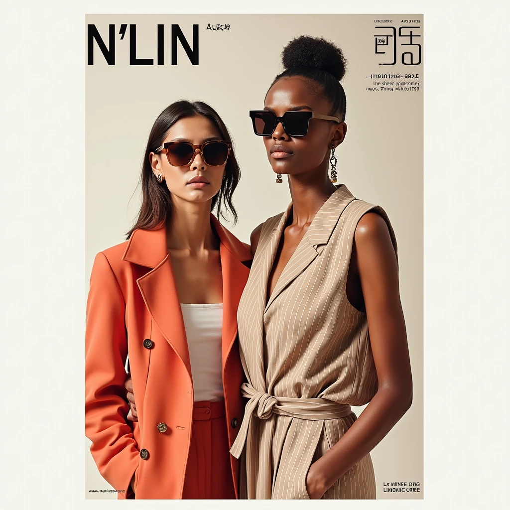 Create a fashion poster for the brand N'Lin, showcasing its chic and trendy style. The poster should appeal to young women aged 25-30, highlighting the brand's focus on fashionable and contemporary designs. Use a sleek and modern aesthetic with high-quality visuals that exude sophistication and style. Incorporate elements like bold typography, elegant models, and a clean layout that reflects the brand's identity as a leader in high-end fashion for young, stylish women. The overall design should convey a sense of exclusivity, confidence, and cutting-edge fashion.
