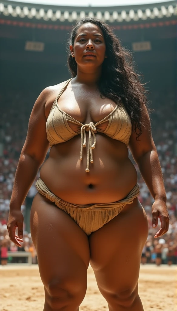 (sweat steam:1.4),Huge body,Realistic busty 30yo Hawaiian woman,(sexy sumo wrestling:1.2),ultimate form,8k,at sumo ring,fundoshi,bra,in Ryogoku Kokugikan