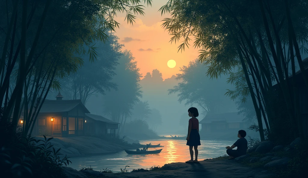 It was evening time, the sun was slowly setting in the sky. A slight coolness was spreading in the narrow streets of the village situated on the river bank. There was a strange silence in the air, as if something untoward was about to happen. The villagers were returning to their homes, but a girl, Meera, was standing alone near the bamboo trees on the river bank.