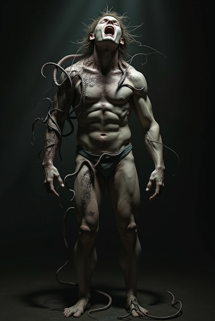 Horror nude man picture with warms on his body