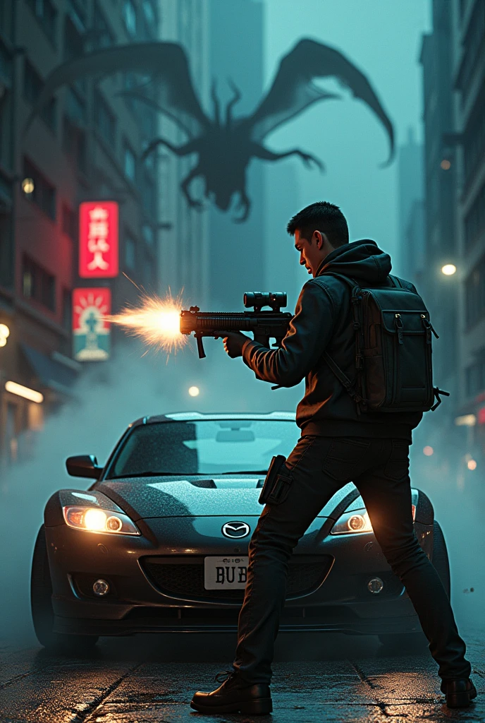 Shooting at demons on the street in a Mazda rx8