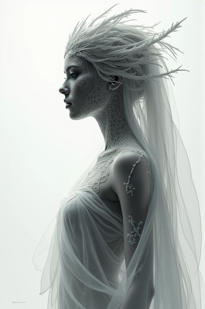 , with its details incorporated into the goddess , crisp lines, The background is monochrome, sharp focus, double exposure, by yukisakura, awesome full color,