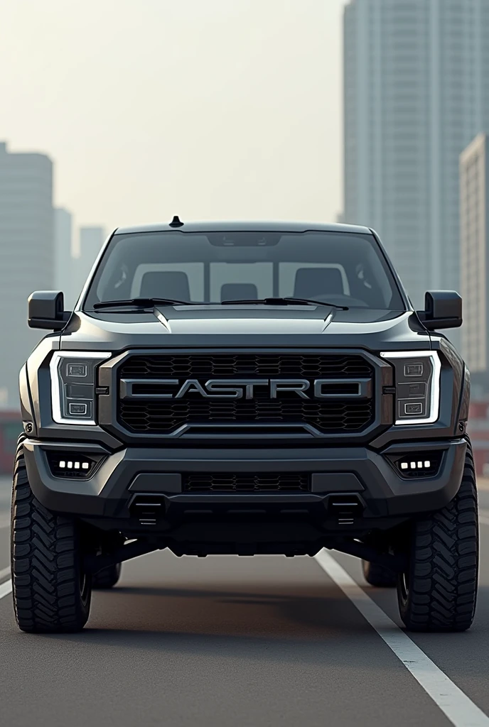 Create a new pickup truck model that is not identical to others, with the CASTRO brand on the front grille, with the front, rear and sides