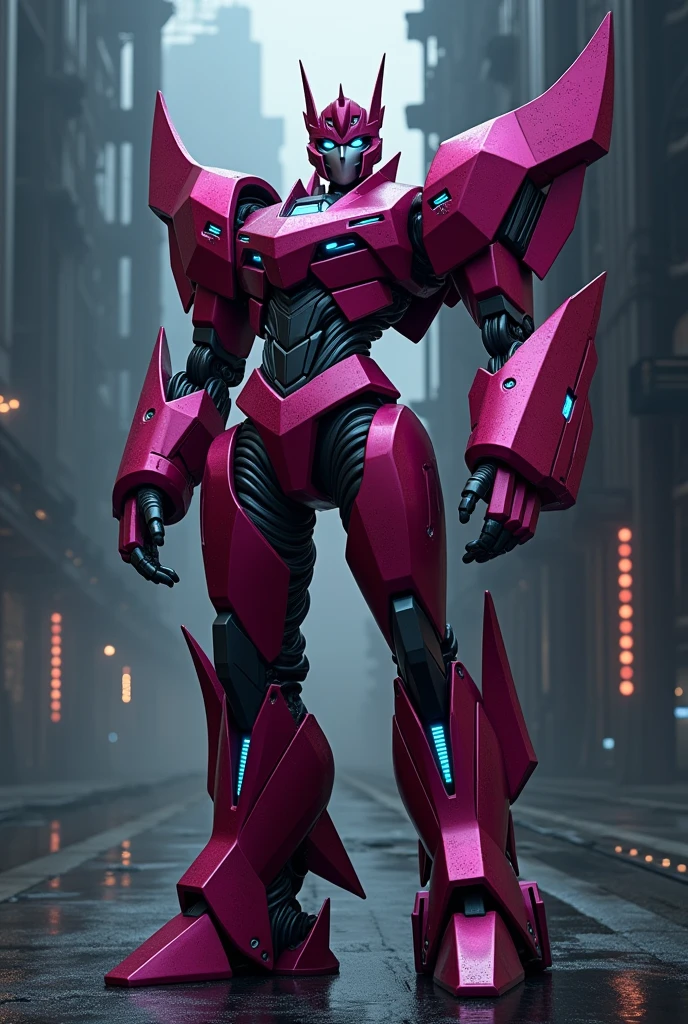 dark pink female transformer that can turn into a 1959 cadillac in the transformers prime art style