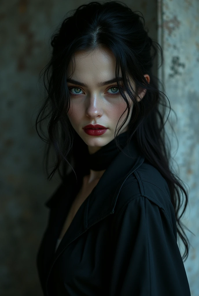 Une femme vampire ninja montrant ses dents de vampire