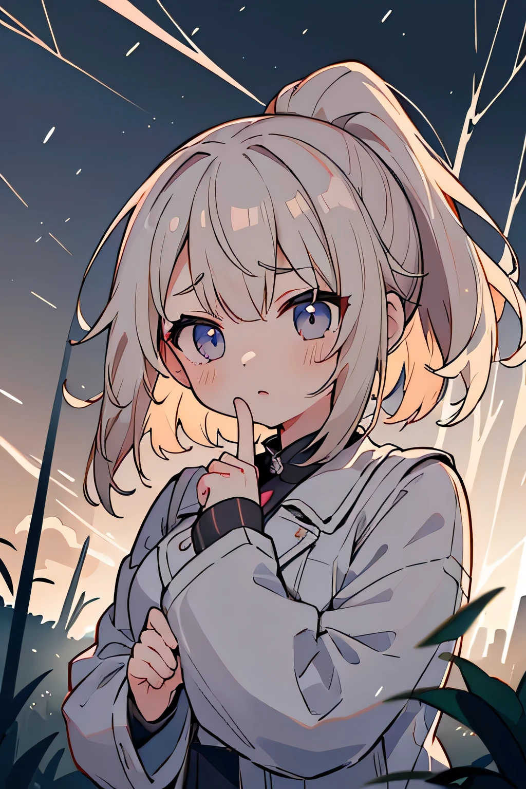 Highest quality、High resolution、Detailed Background、(Beautiful face in every detail:1.4)、Teenage beauty、Anatomically correct、(Normal number of fingers:1.2)、Detailed eyes、Highly detailed face、Perfect body line、Light color hair、Bobcut、ponytail、cute hairstyle、well-groomed eyebrows、Cute gestures、Natural beauty、typhoon、heavy rain、Very strong winds、
(Typhoon day、storm.:1.5)、
Black clouds cover the darkening sky、A strong wind is blowing、wood々The branches are shaking violently、
A girl desperately trying to move forward、Wearing a light jacket and holding her hair down, she is walking with all her might.、She occasionally looks back with a worried expression.、
The girl's legs are about to get tangled up as the strong wind blows them.、The road is littered with fallen signs and leaves, creating a dangerous situation.、
The girl seems to be desperately walking through it, searching for something.、A girl desperately tries to move forward in the dark and raging nature.、The girl's efforts and the raging typhoon、cute