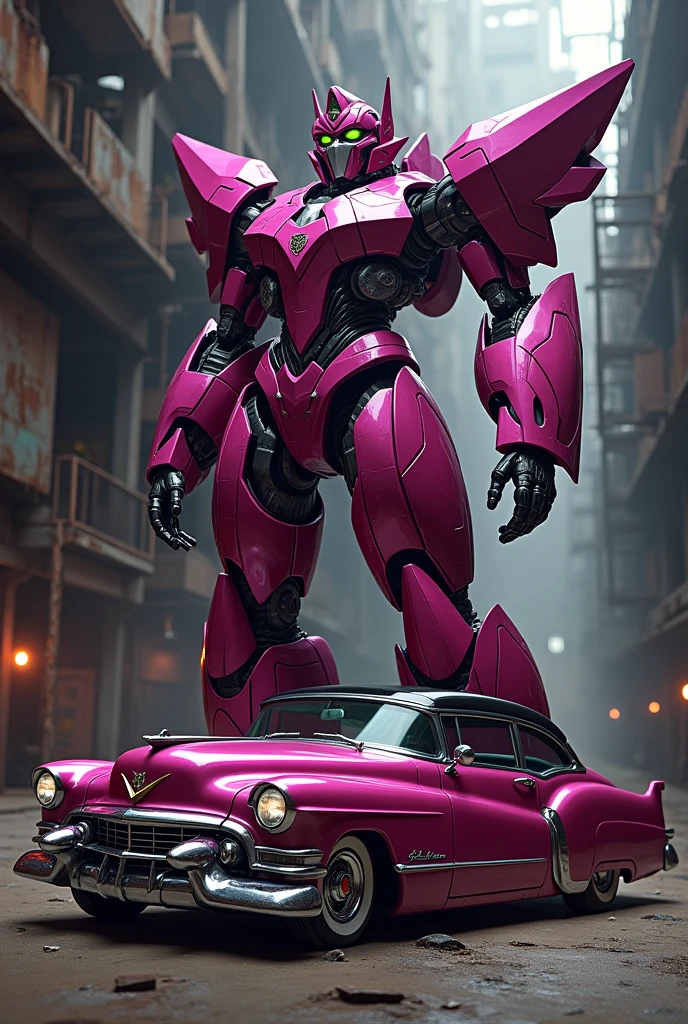 dark pink female transformer that can turn into a 1959 cadillac in the transformers prime art style
