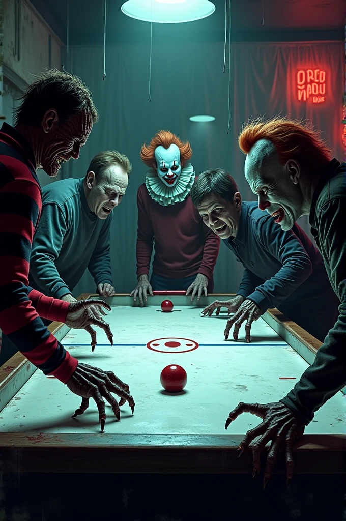 Horror characters playing air hockey
