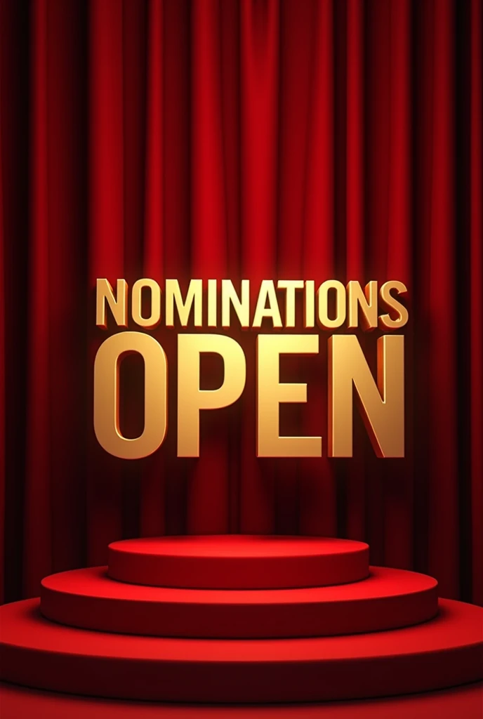 "Create an image featuring the phrase 'NOMINATIONS OPEN' title : WOMEN ENTREPRENEUR in elegant, golden, 3D letters with a slight glow. The background should be red curtain risers . The text should be centered and bold, with a refined and professional font that exudes sophistication and prestige, reflecting the importance of the Women Entrepreneur Awards." Give title: WOMEN ENTREPRENEUR