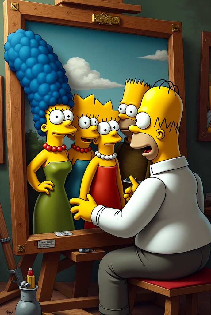 Leonardo da Vinci painting a portrait of the Simpsons
