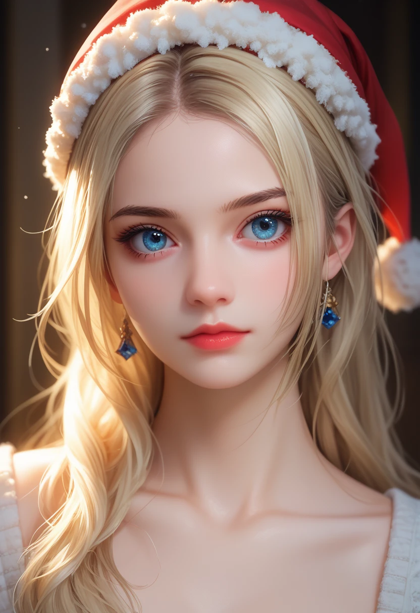 beautiful portrait of the empress, blonde hair, perfect blue eyes, with brilliant, Impossibly amazing large Christmas headdress, clothing santa robes, all Christmas, snow, symmetric, dramatic studio lighting, Rococo, baroque, green, Asiatic, hyperrealism, Close-up, D&D, Fantasy, difficult, elegant, very detailed, digital painting, ArtStation, Octane render, 8 K, conceptual art, matte, Sharp Focus