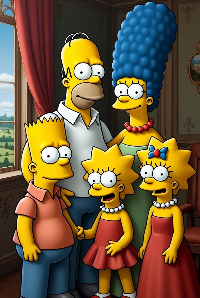 Leonardo da Vinci painting a portrait of the Simpsons