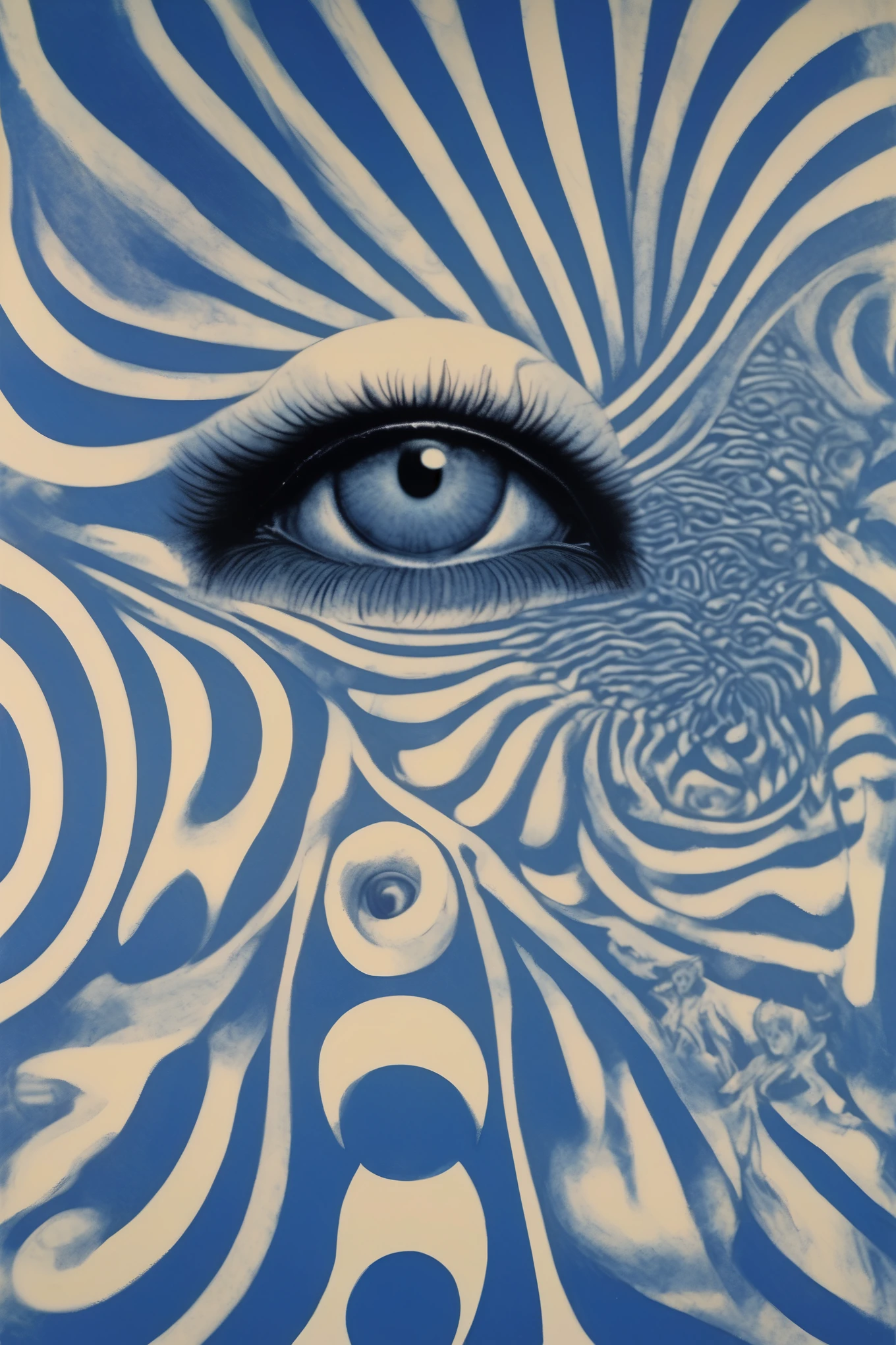 Philippe Druillet Style - Blue Eyes, blue Moon, Junji Ito、Brian Bolland、Bridget Riley style