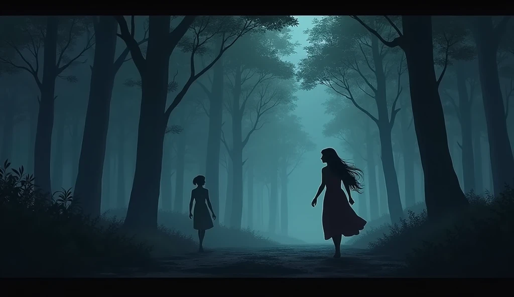 Just then her friend, Radha, came running.
Radha: "Meera! What are you doing here? Come quickly, it is about to get dark. This forest is not good.