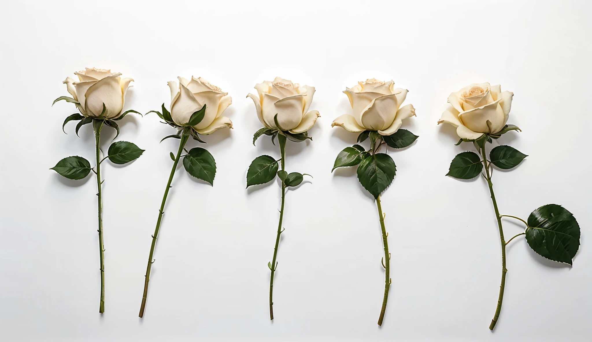 Four White rose isolated on white background