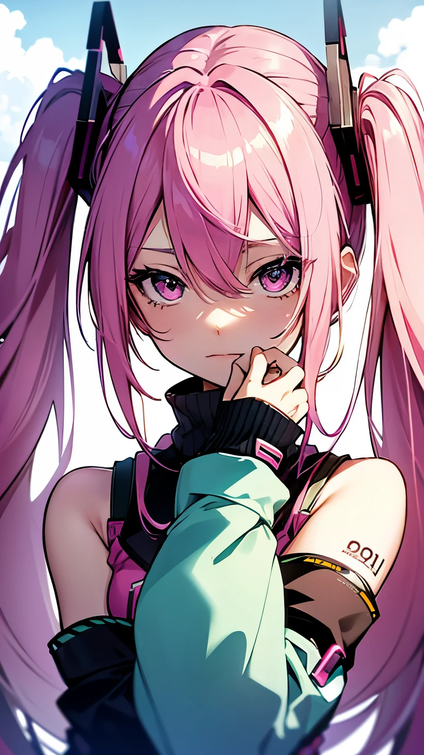 hatsune miku, Vocaloid, beautiful, Detailed face, Pink Hair, Pink Eyes, Pink Art, colorful, bright, whole body