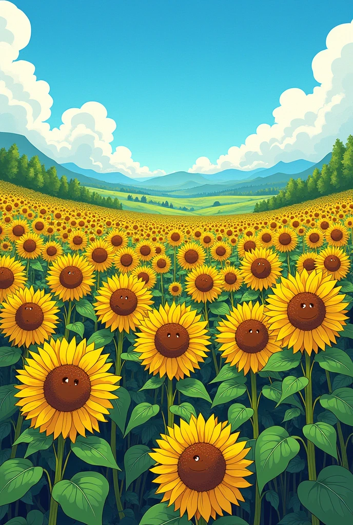Manga style sunflower field 