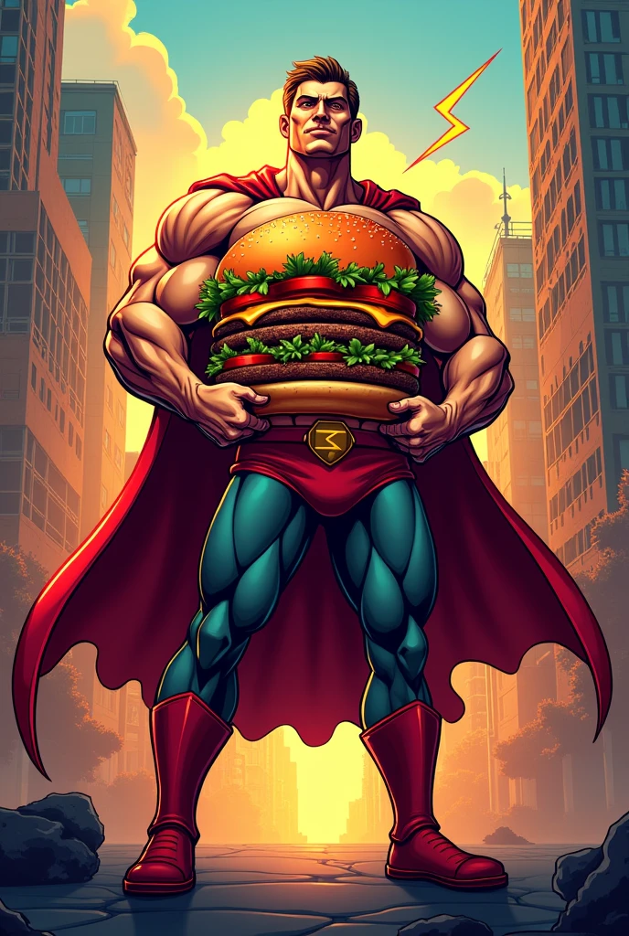 Design me a logo for a fast food company, May you have a superhero hamburger