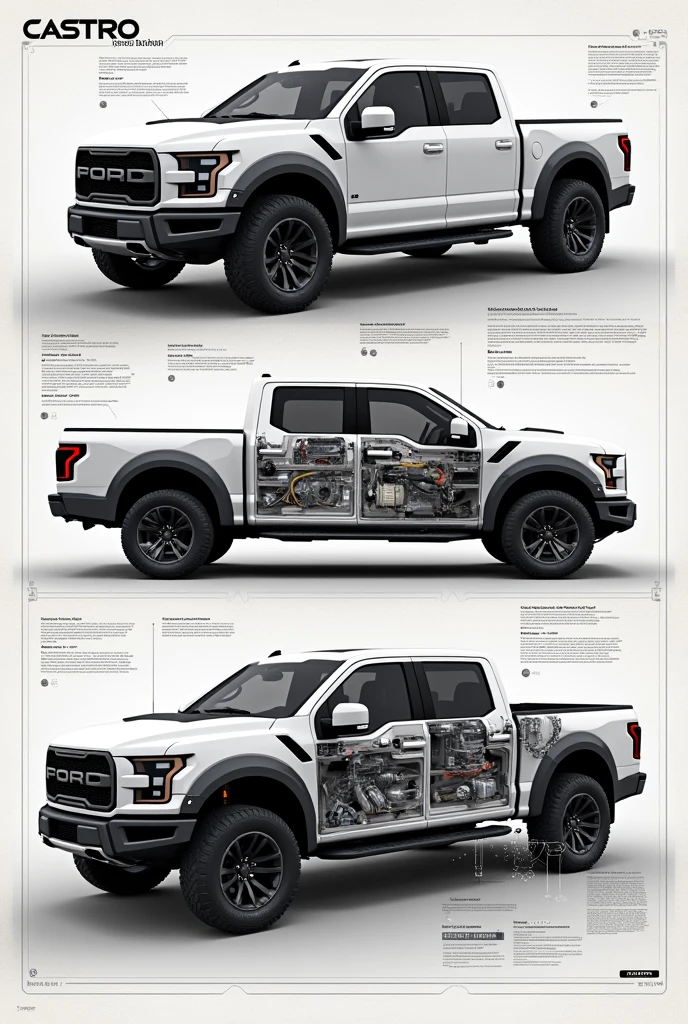 Creates a new pickup truck model from scratch, with the CASTRO brand at the forefront, a imagem deve ser em forma de blueprint