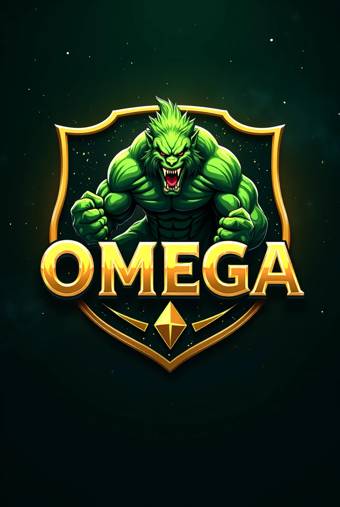 I need to logo for OMEGA with shinning goldren 3d font and the green monster.For esport Background is space in star.i need more classic, graceful and shine.logo in goldren bolt ring.