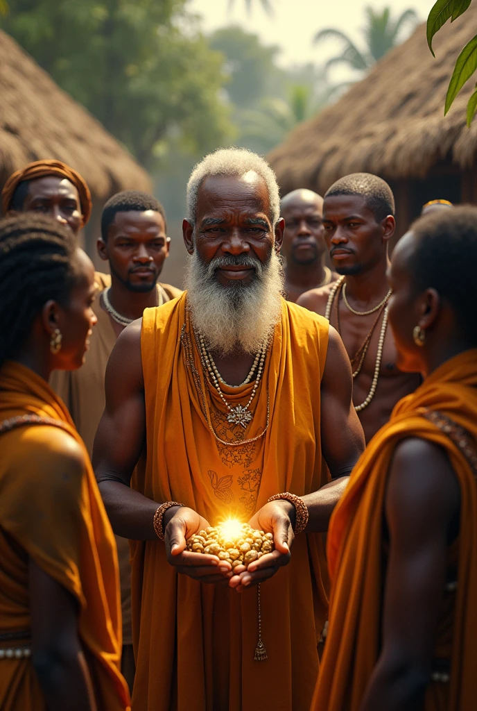 Back in the village, Kofi shares the stone with everyone, expliquant qu'elle symbolise la véritable richesse : generosity and mutual aid."
