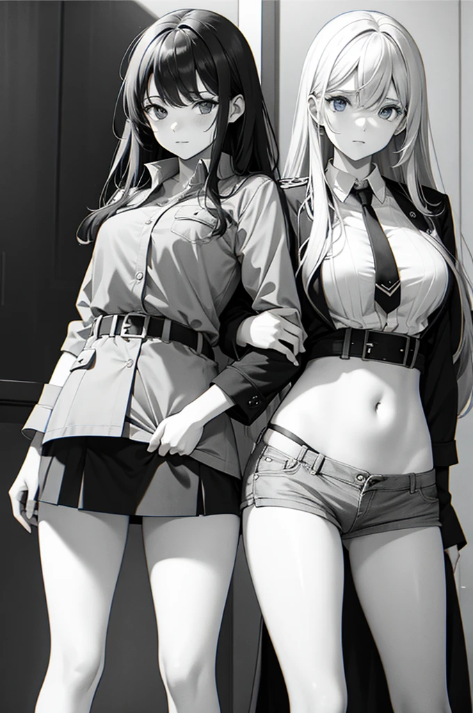 2girl, crotch grab