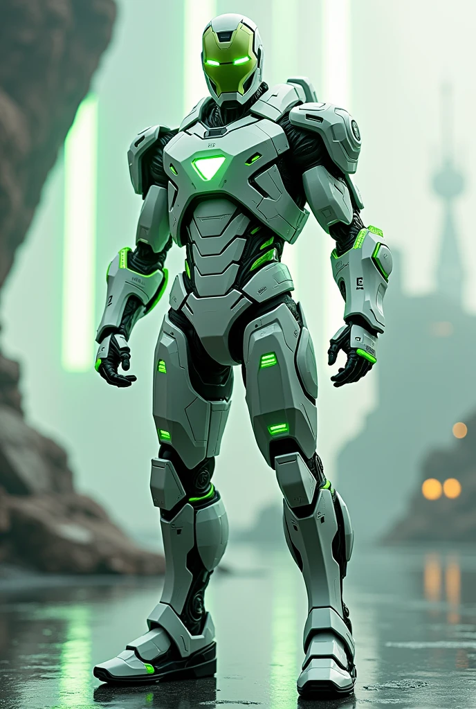 White-green neno tech iron man suit