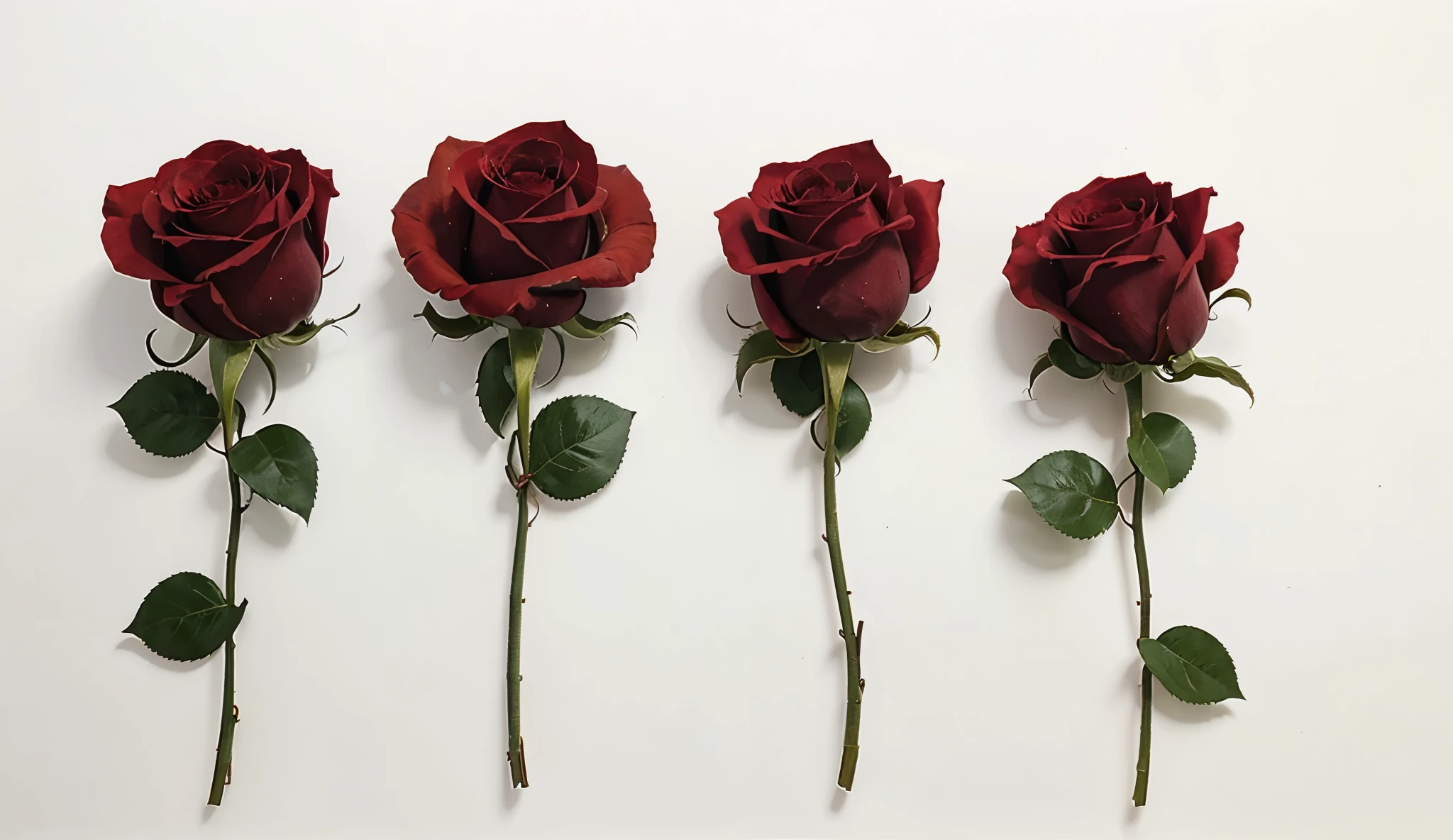 Four red rose isolated on white background