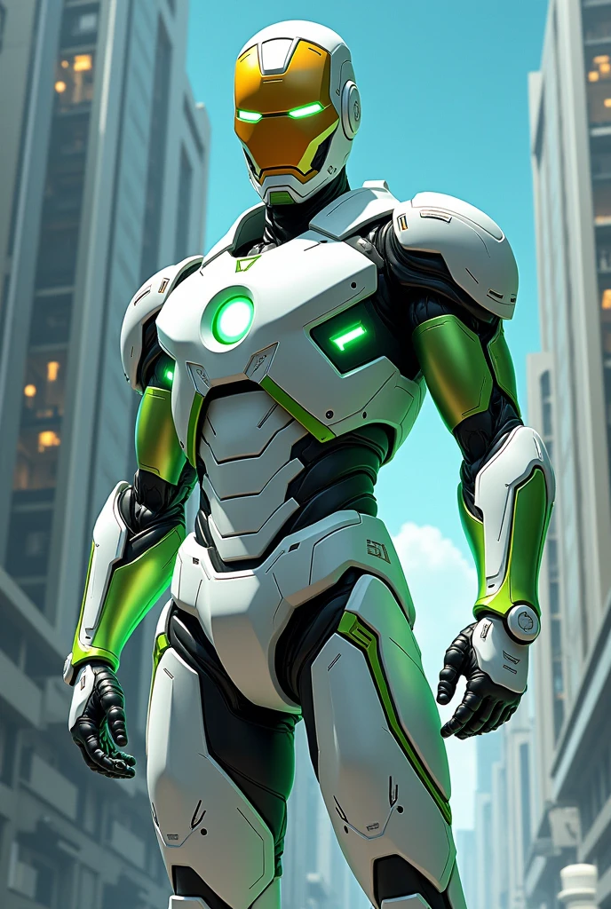 White-green neno-tech Iron Man suit anime version