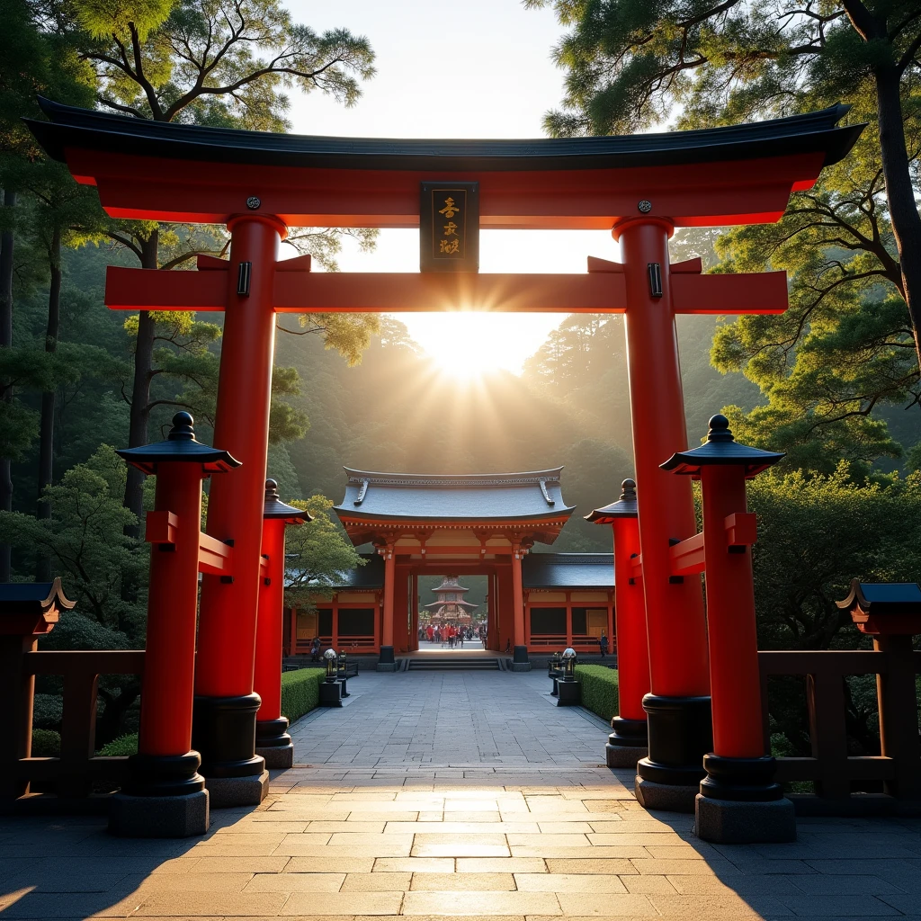 The torii gate of Ise Grand Shrine
The background is shining brightly