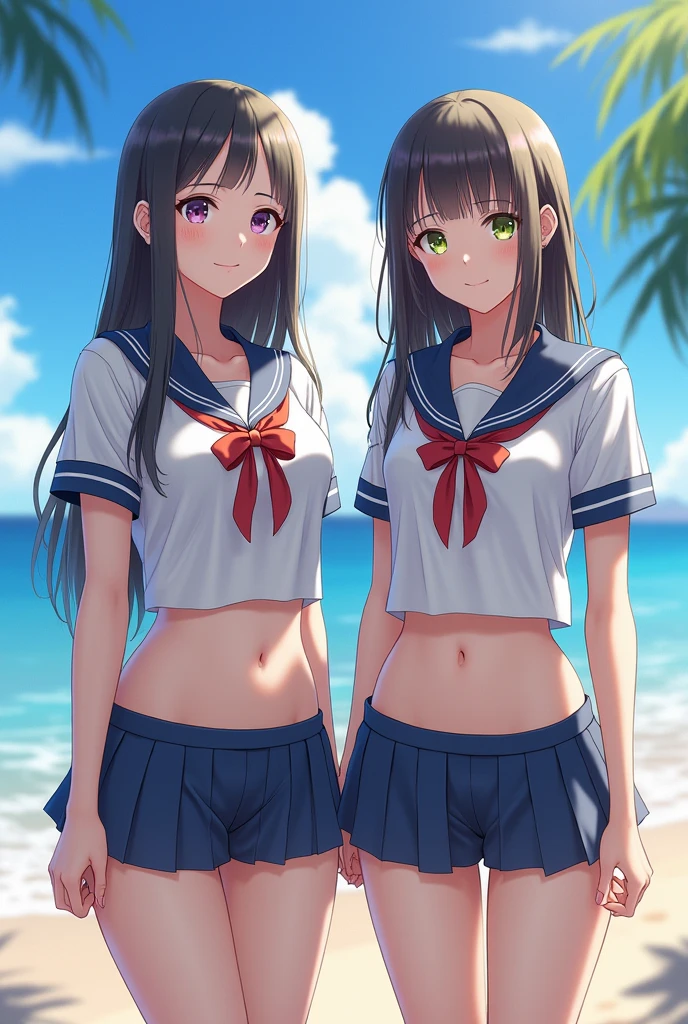 ((Highest quality, 8k, masterpiece: 1.3)), One person, Cute Japanese woman highlighting her slim abs: 1.3, (Random Hairstyles, Standard chest: 1.2), uniform: 1.2, 1 Boy, Cute Japanese girl who emphasizes her slim abs: 1.4, (Random Hairstyles, Standard chest: 1.2), uniform: 1.2, Beach, Highly detailed face, Detailed eyes,single eyelid