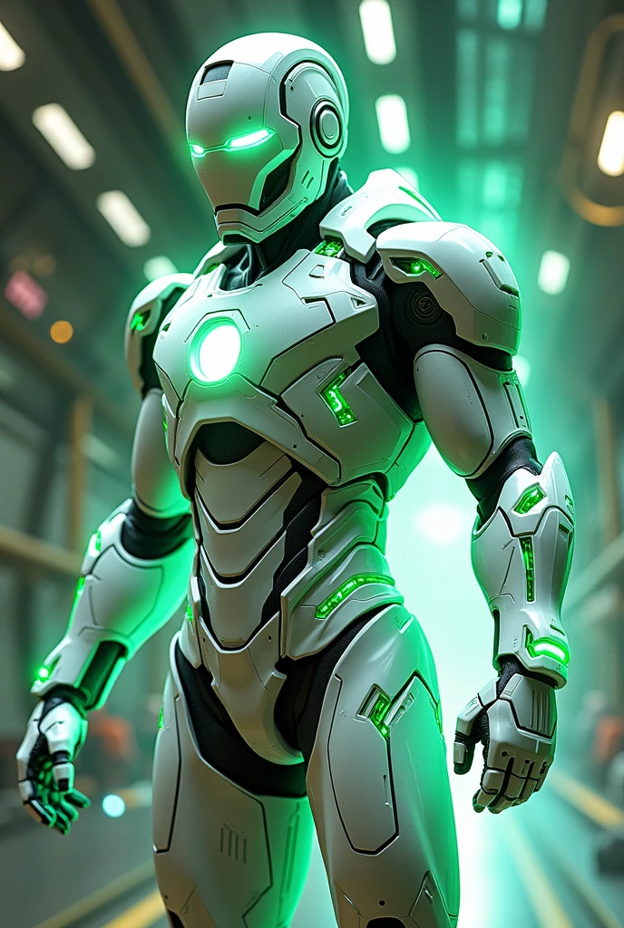 White-green neno-tech coat type Iron Man suit anime version