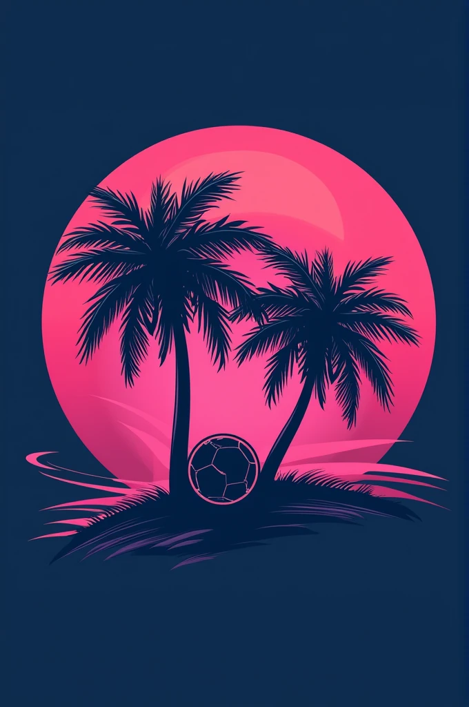Create a logo of round shape colour will be pink and dark blue with two coconut trees in middle with a football and name is INTER XI CLUB FOOTBALL
