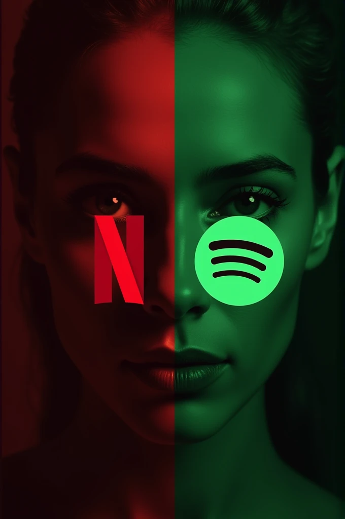 ((best quality)), ((masterpiece)), (detailed), perfect face Create a 2k image with dark red and green gradient background mixed.
With the Netflix logo in front it must have the phrase 280mt and with the Spotify logo in front it must have the phrase 215mt
And at the end it should have the phrase contacts 874141112 and 853607806 calls and SMS and WhatsApp:864865569 Don't forget the sentences have to include