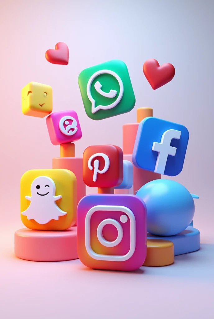 3d image social media marketing including instagram, whatsapp, facebook, X, telegram, pinterest, Snapchat, reddit, discord 