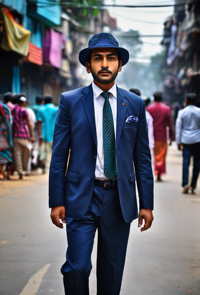 A men. Mafia. Handsome. 8k. High resulation. Formal dress. Always put a hat in head. Smart men. Looking good. Bangladeshi road.