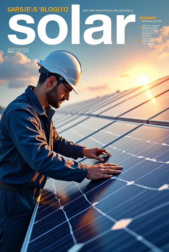 Create a magazine cover without text about a quality management design in solar panel installation
