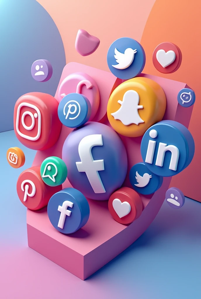 3d image social media marketing including instagram, whatsapp, facebook, X, telegram, pinterest, Snapchat, reddit, discord 