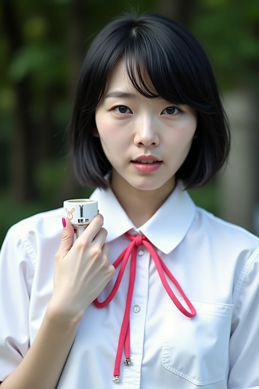 Highest quality,Japanese Idols, Short Bob Hair、bangs、Award-winning photo, Very detailed, Edge Orgasm, Face Focus, (No makeup), (Woman with open mouth and closed eyes ), Age 30、Black Hair、 News anchor、Glowing Skin,From below、Realistic nostrils、Browsing Caution,Shortcuts、Big Breasts、Vibrator prank in public, 公共の場でのBig Breasts女性, She leaned back., (She closed her eyes), she yawns, She wants you to stop using vibrators
