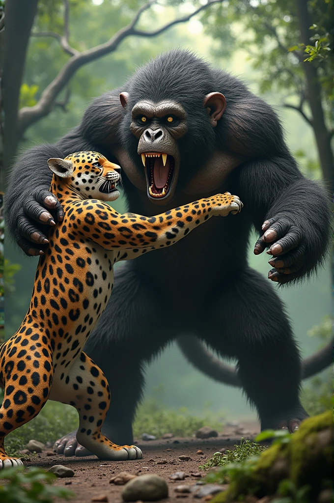 A gigantopithecus versus a jaguar 